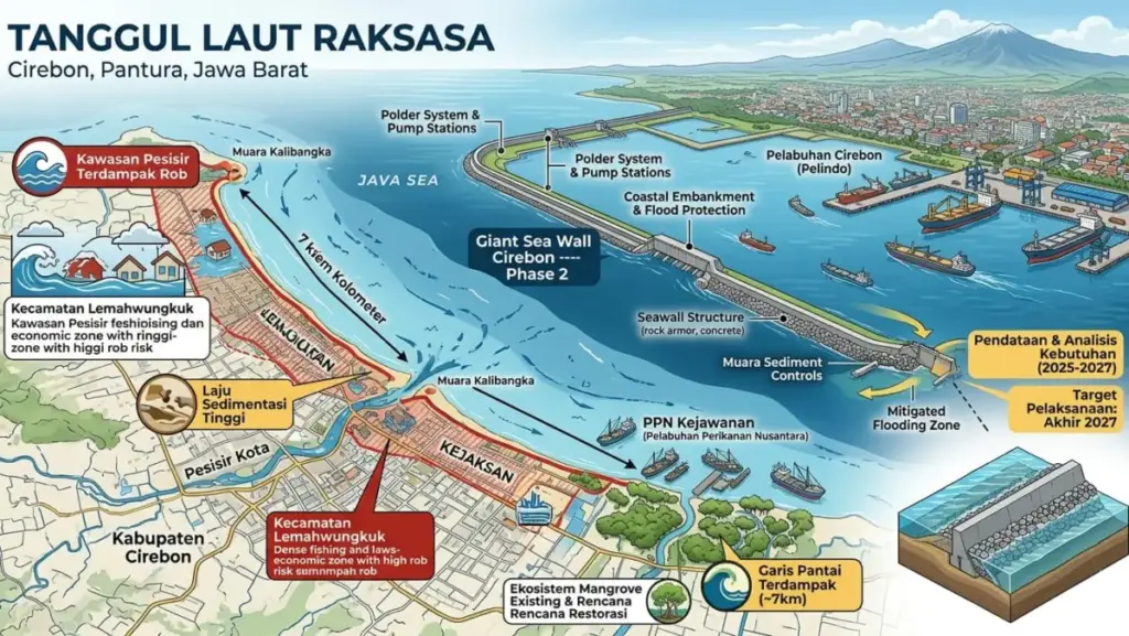 Perisai Pesisir Cirebon: Menguji Urgensi Giant Sea Wall di Tengah Ancaman Rob dan Sektoral Garis Pantai Tanggul-Laut-Raksasa-Pantura-Jawa-Barat