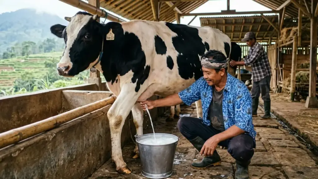 Gurihnya Bisnis Susu Sapi Nasional, Peluang Raksasa di Tengah Defisit Pasokan 80 Persen Ilustrasi-Peternak-Sapi-Lokal